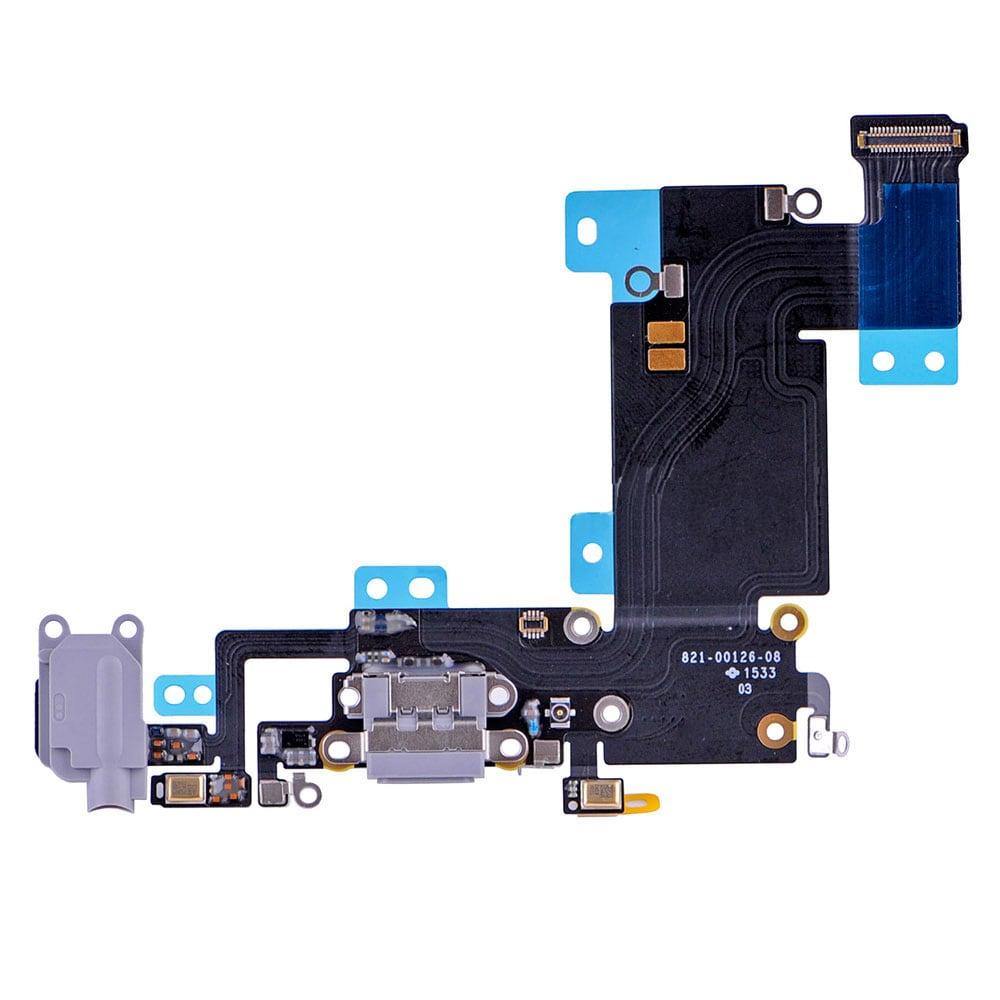 REPLACEMENT FOR IPHONE 6S PLUS HEADPHONE JACK WITH CHARGING CONNECTOR FLEX CABLE - DARK GREY - EXPRESS PARTS -WHOLESALE CELLPHONE REPAIR PARTS