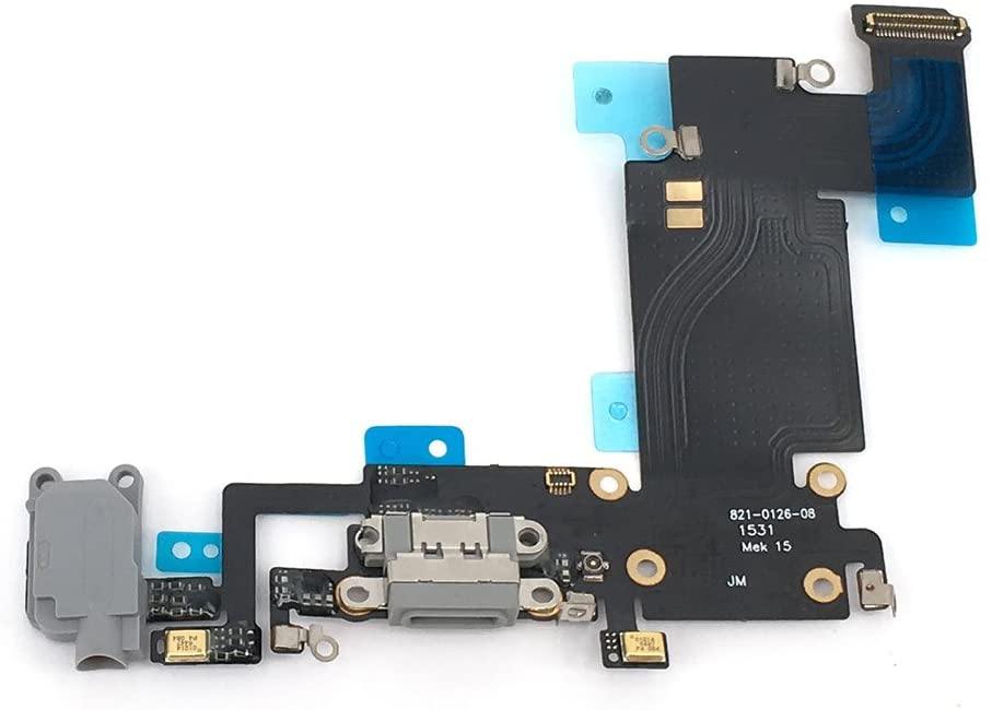 REPLACEMENT FOR IPHONE 6S PLUS HEADPHONE JACK WITH CHARGING CONNECTOR FLEX CABLE - DARK GREY - EXPRESS PARTS -WHOLESALE CELLPHONE REPAIR PARTS