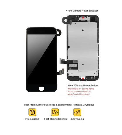 REPLACEMENT FOR IPHONE 7 LCD SCREEN FULL ASSEMBLY WITHOUT HOME BUTTON - BLACK