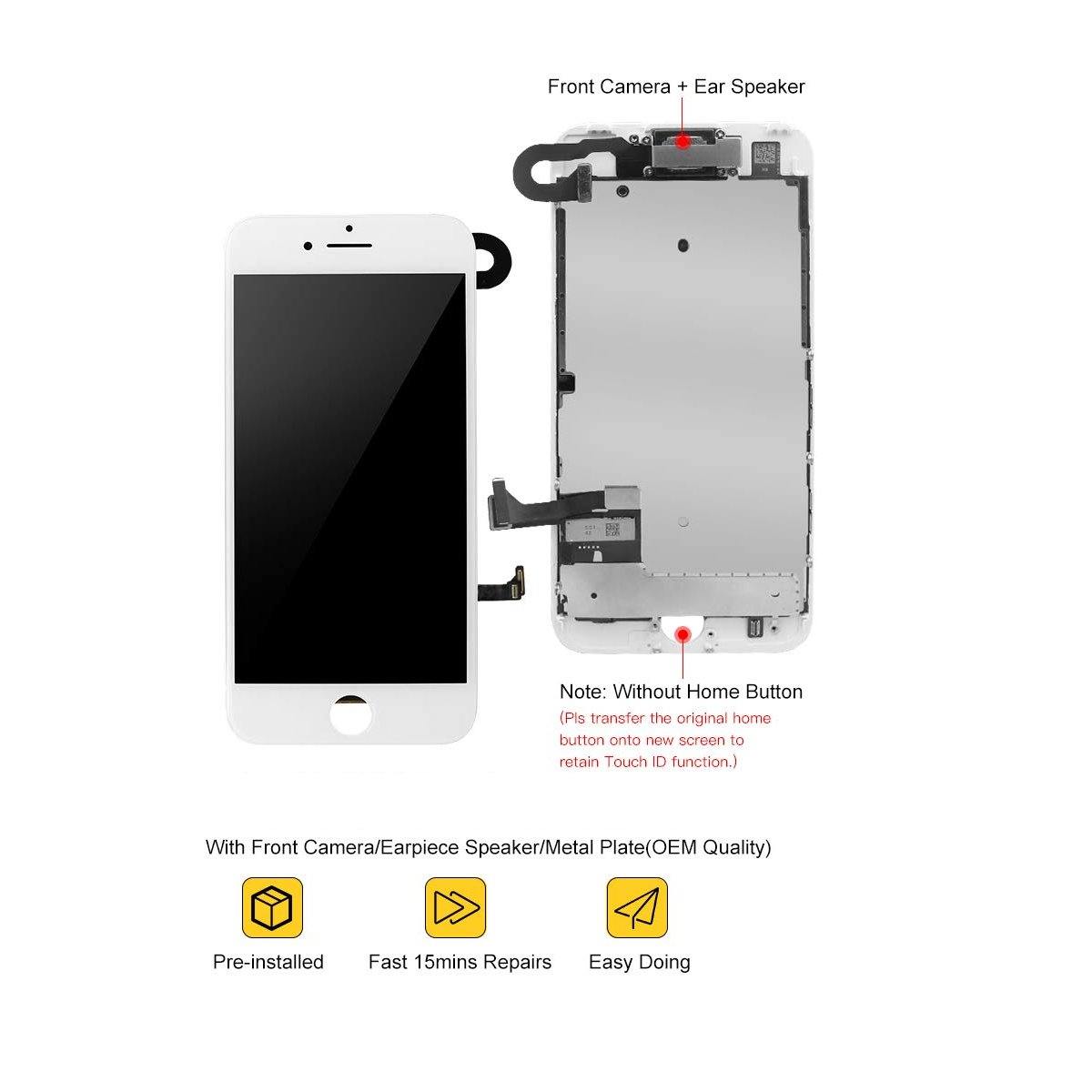 REPLACEMENT FOR IPHONE 7 LCD SCREEN FULL ASSEMBLY WITHOUT HOME BUTTON - WHITE - EXPRESS PARTS -WHOLESALE CELLPHONE REPAIR PARTS