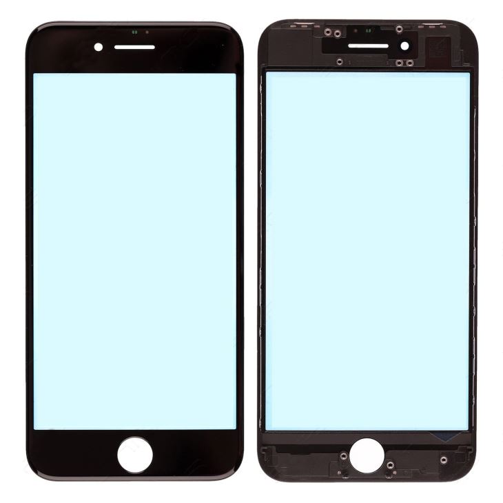 REPLACEMENT FOR IPHONE 8 FRONT GLASS LENS WITH SUPPORTING FRAME - BLACK