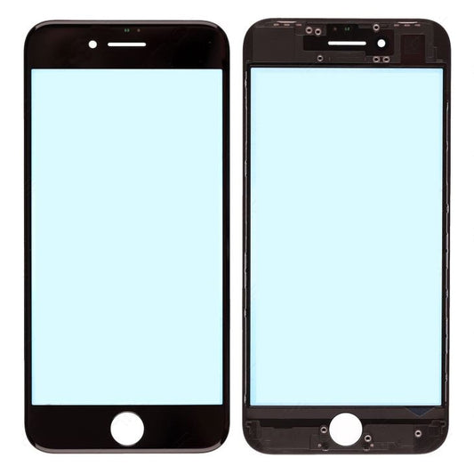 REPLACEMENT FOR IPHONE 8 FRONT GLASS LENS WITH SUPPORTING FRAME - BLACK