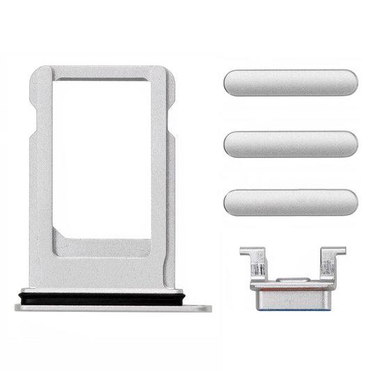 REPLACEMENT FOR IPHONE 8 SIDE BUTTONS SET WITH SIM TRAY - SILVER