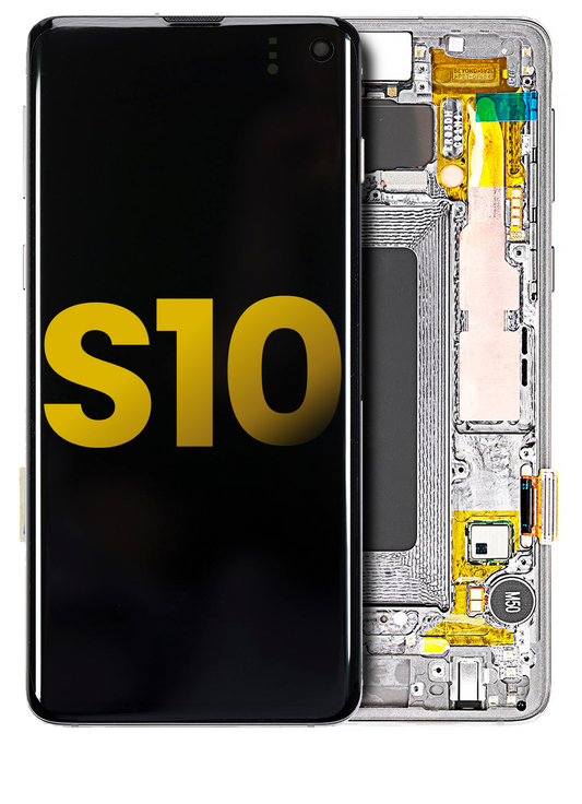 REPLACEMENT FOR SAMSUNG GALAXY S10 OLED SCREEN DIGITIZER ASSEMBLY WITH FRAME - PRISM WHITE