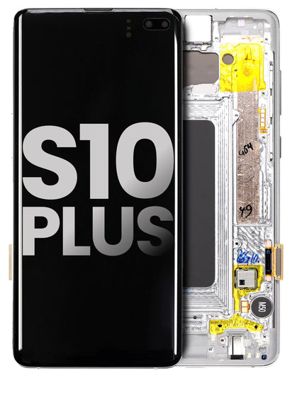 REPLACEMENT FOR SAMSUNG GALAXY S10 PLUS OLED SCREEN DIGITIZER ASSEMBLY WITH FRAME - CERAMIC WHITE